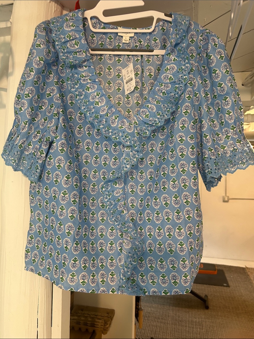J. Crew Light Blue Floral Ruffle-Front Blouse - Picture 5 of 6